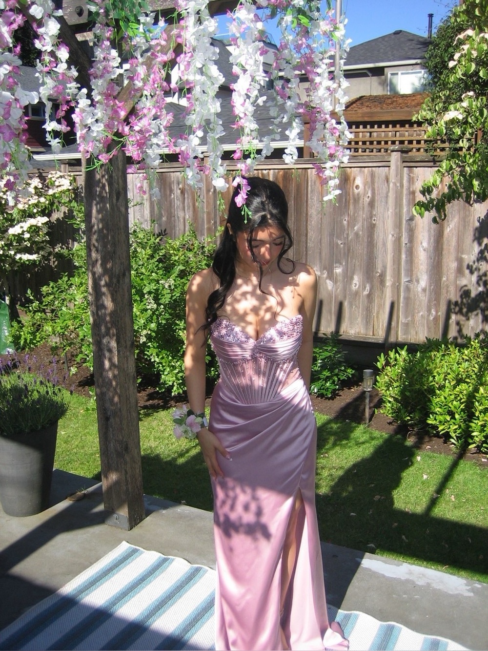 Dusty rose corset prom dress